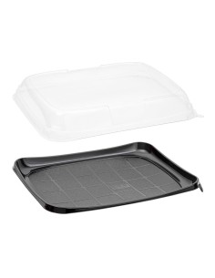 Bandeja para Catering Preta com Tampa Transparente - Entrega em 24h.