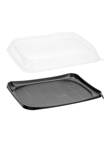 Bandeja para Catering Preta com Tampa Transparente - Entrega em 24h.