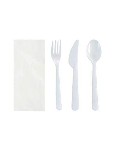 ▶️Conjunto de Talheres econômicos com guardanapo branco (500 Unid.)
