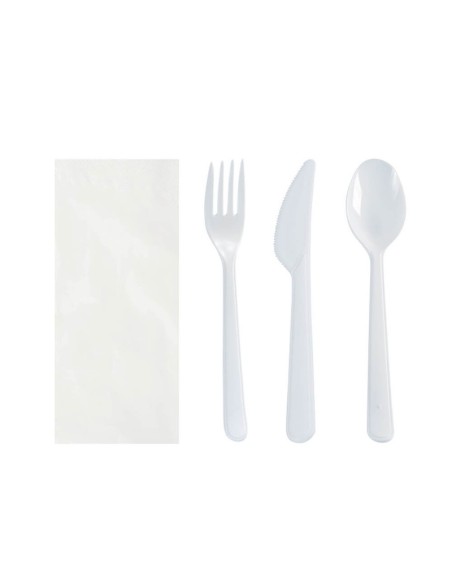 ▶️Conjunto de Talheres econômicos com guardanapo branco (500 Unid.)