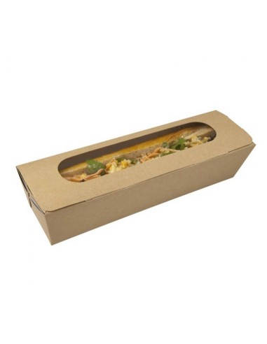 ▶️  Caja para Bocadillo kraft con ventanilla 274x80x60mm (125Uds)
