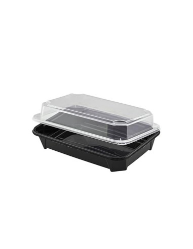 ▶︎ Bandeja para sushi preta + Tampa 161X112X28 mm. (282 Unid.)