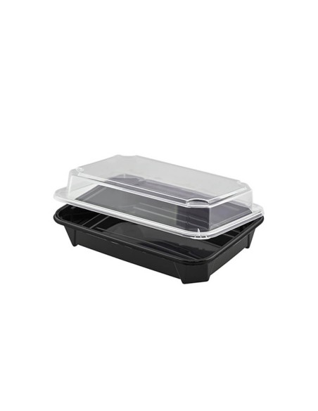▶︎ Bandeja para sushi preta + Tampa 161X112X28 mm. (282 Unid.)
