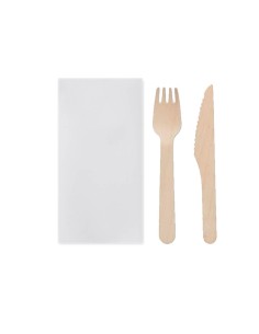 ▷ Conjunto de talheres de madeira (garfo + faca + guardanapo) descartáveis - Envio gratuito em 24 horas.