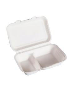 ▷ Embalagem 2 Compartimentos de Cana-de-açúcar 250x155x48 mm. ✅ ✅- Envio 24h.