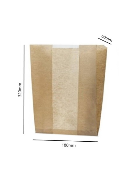 ✅ Bolsa Papel Kraft con Ventana 18X32+6 cm. - Envío 24h