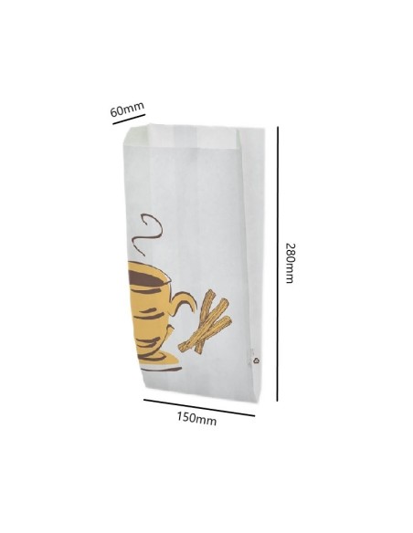 ▶️ Saco para churros anti-gordura 15x28+8cm - Saco para pastelaria