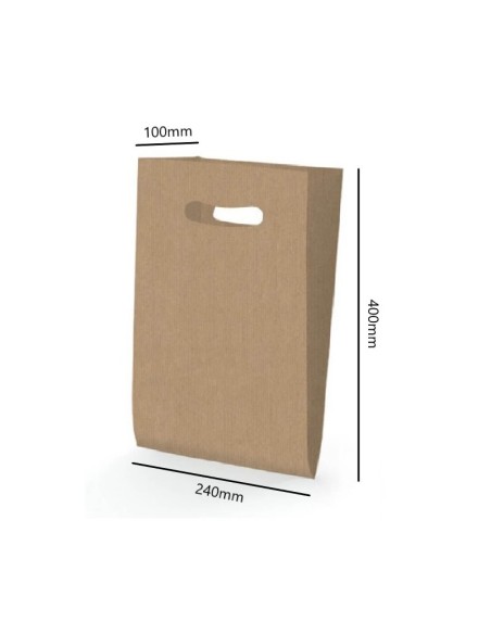 BOLSA ASA TROQUELADA KRAFT 24X40+10 cm. (250 Uds.)