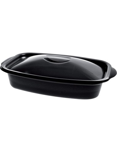 ▷ Bandeja Descartável Preta 500 cc com Tampa Transparente - Entrega em 24 h.